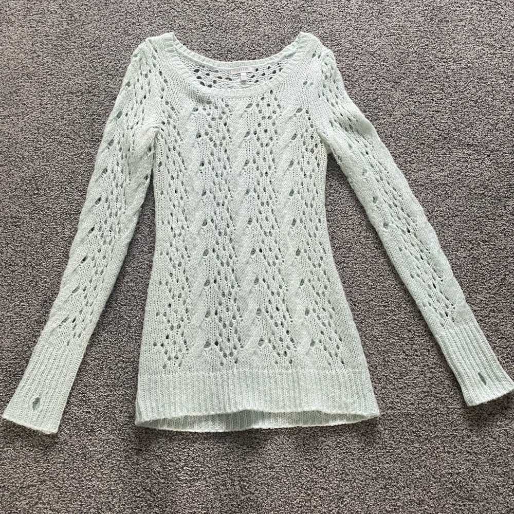Mint Green Women's Sweater with Silver Sparkle Threads